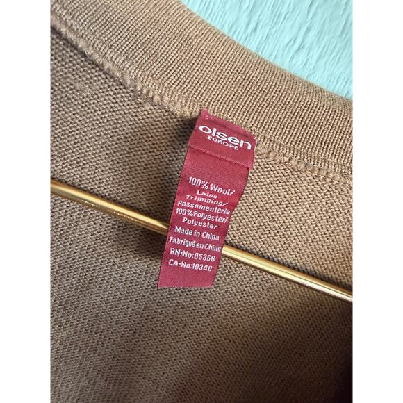Olsen Europe 100% Wool Knit Coat / Cardigan | Camel Brown | Classic Tailored - Picture 4 of 8